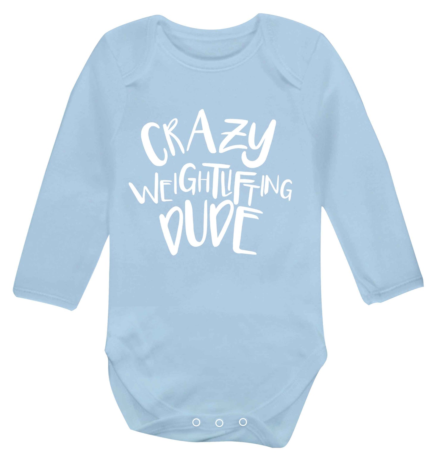 Crazy weightlifting dude Baby Vest long sleeved pale blue 6-12 months