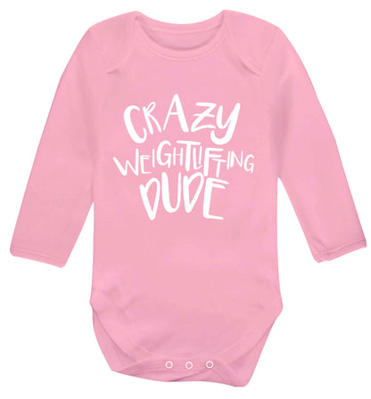 Crazy weightlifting dude Baby Vest long sleeved pale pink 6-12 months