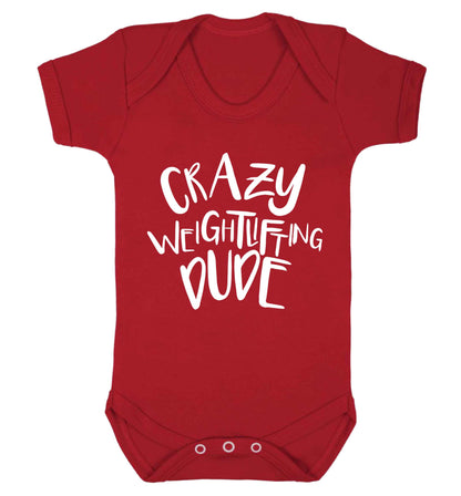 Crazy weightlifting dude Baby Vest red 18-24 months