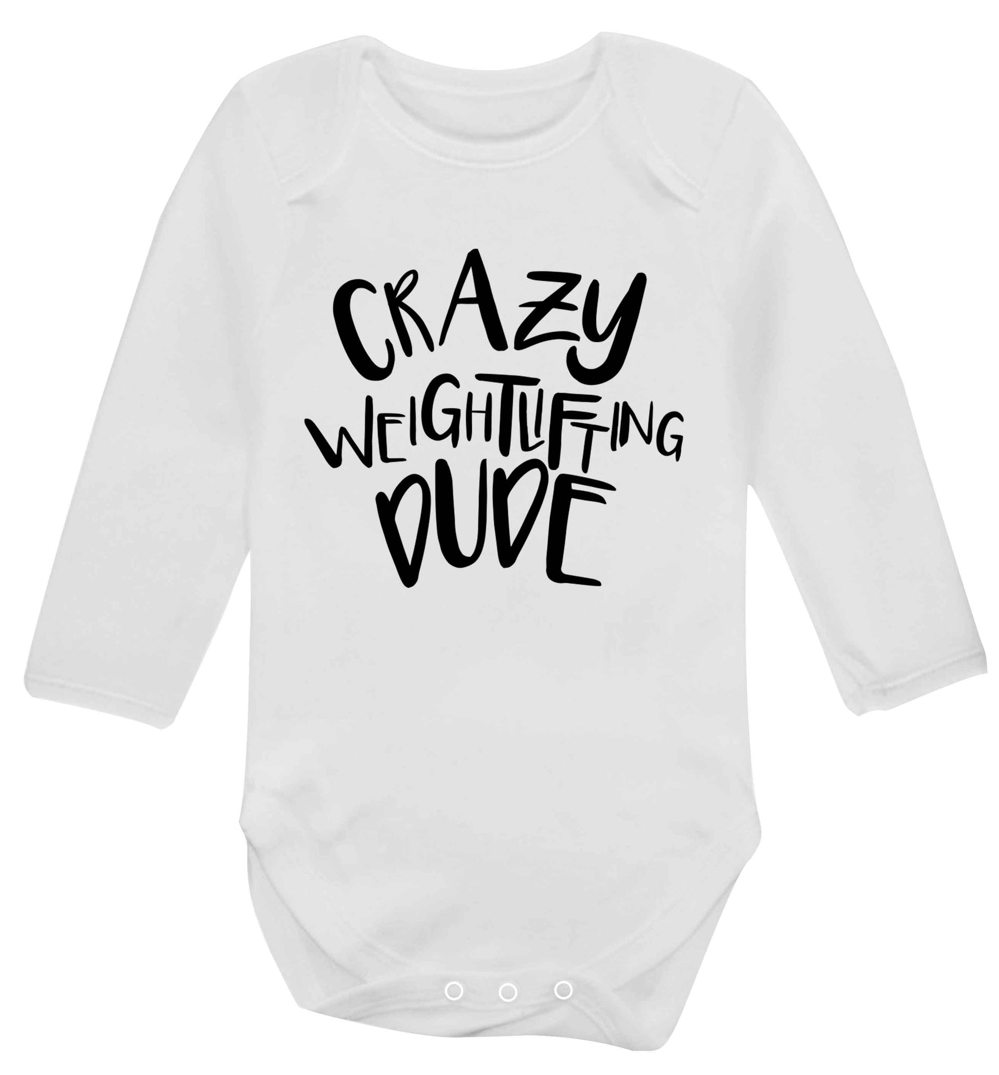 Crazy weightlifting dude Baby Vest long sleeved white 6-12 months