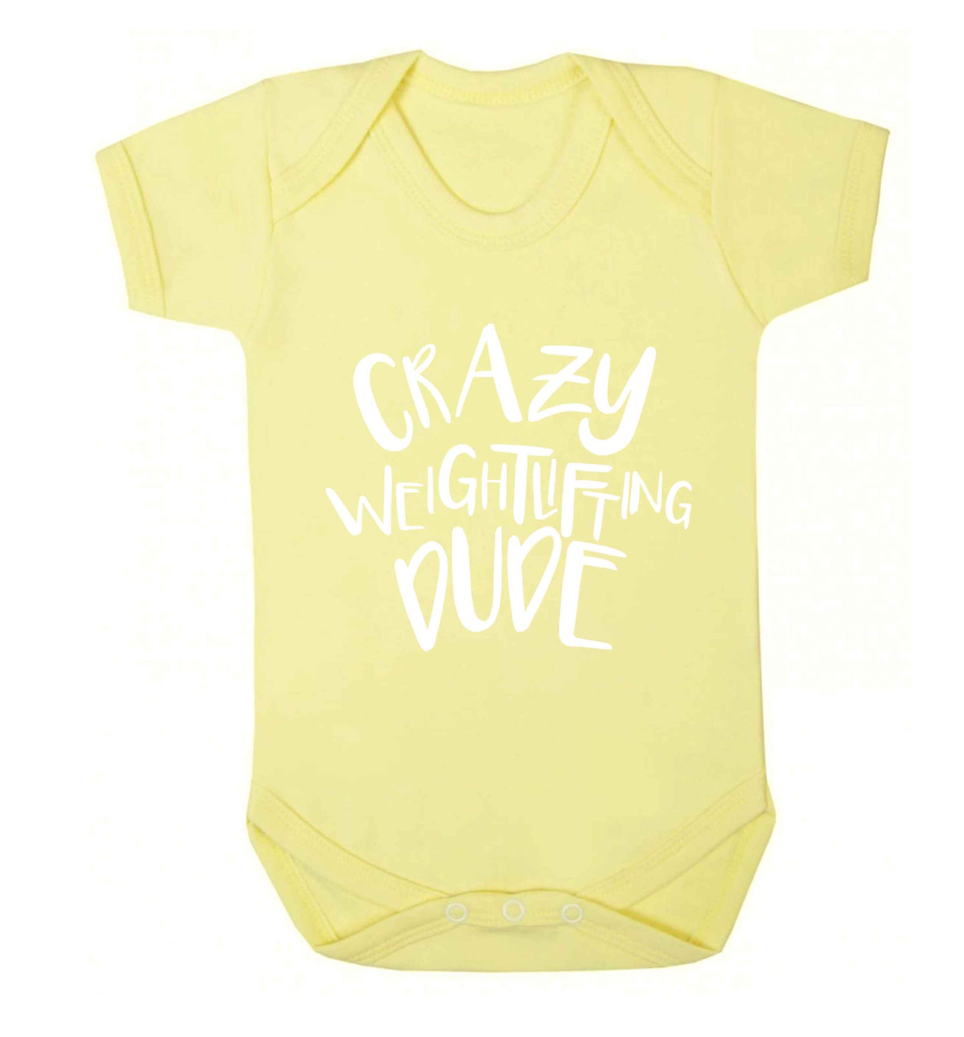Crazy weightlifting dude Baby Vest pale yellow 18-24 months