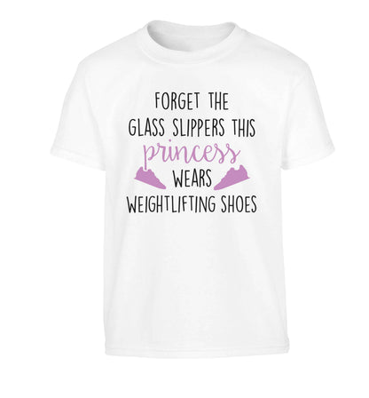 Forget the glass slippers this princess wears weightlifting shoes Children's white Tshirt 12-13 Years