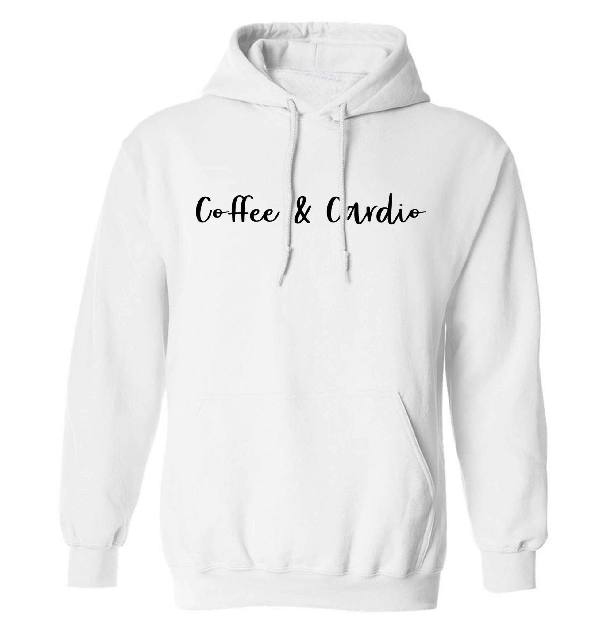 Coffee and cardio adults unisex white hoodie 2XL
