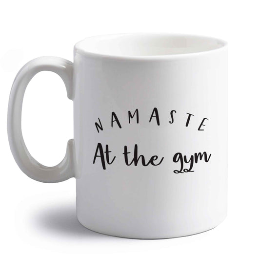 Namaste at the gym right handed white ceramic mug 