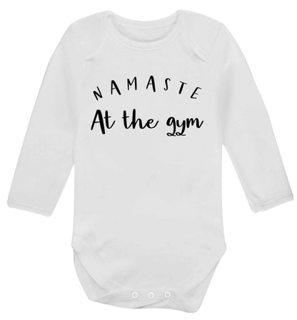 Namaste at the gym Baby Vest long sleeved white 6-12 months