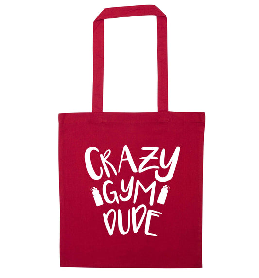 Crazy gym dude red tote bag