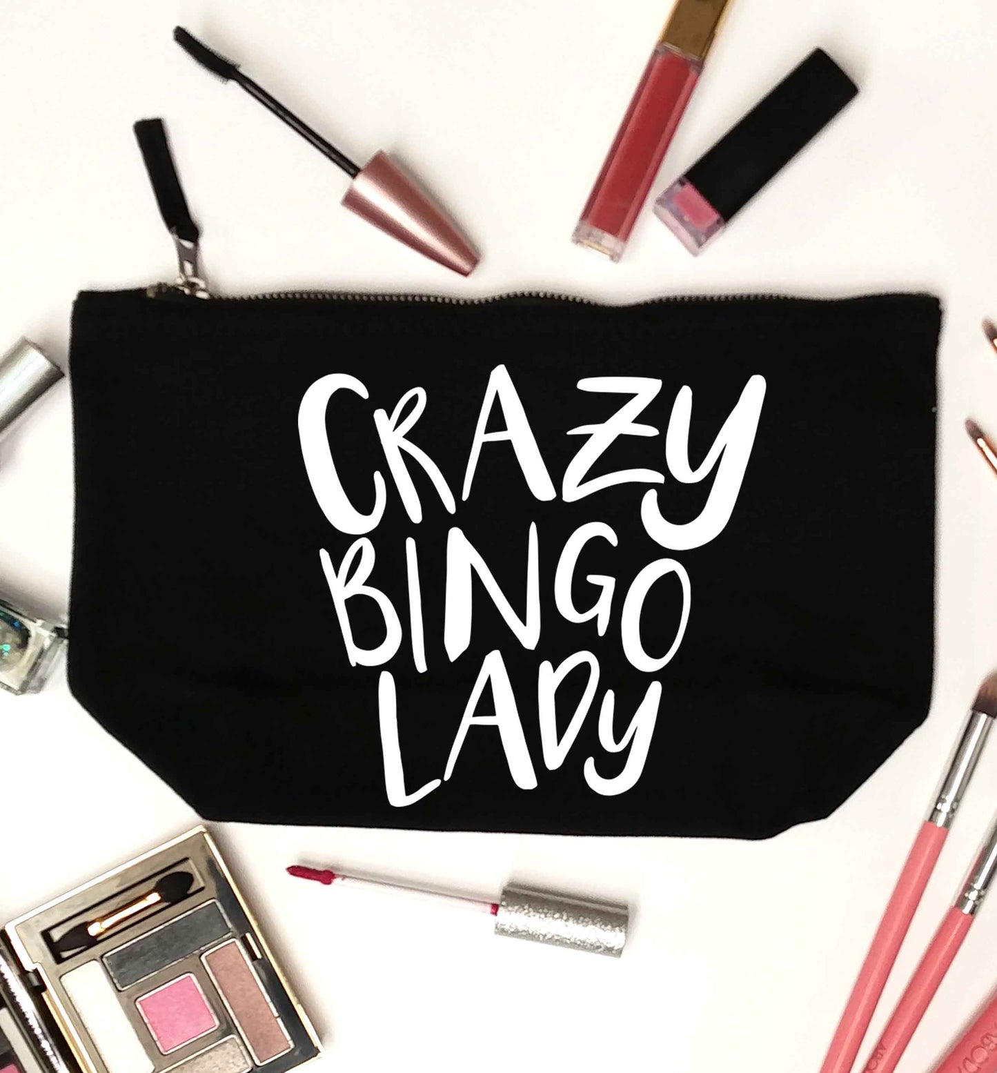 Crazy bingo lady black makeup bag