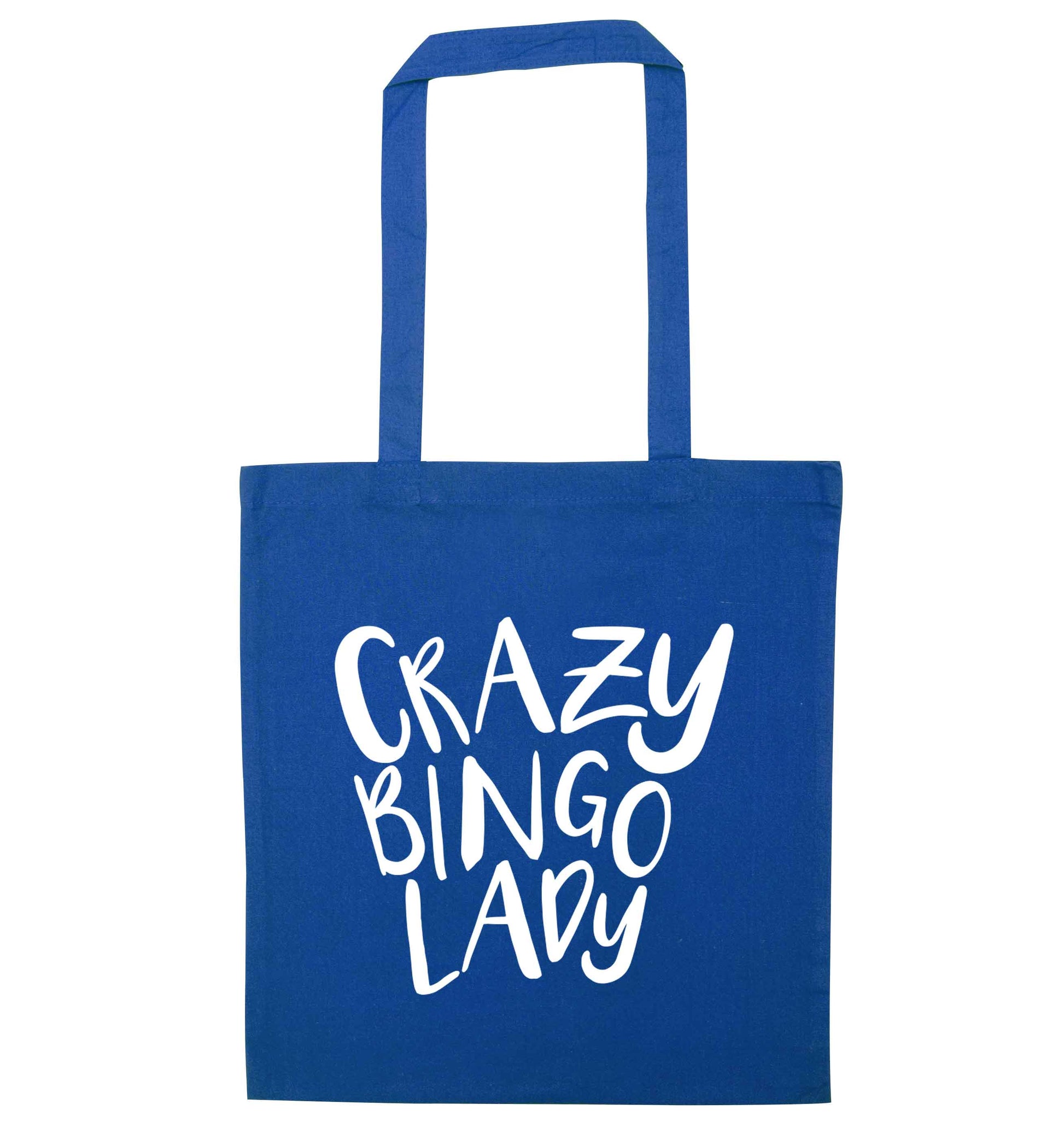 Crazy bingo lady blue tote bag