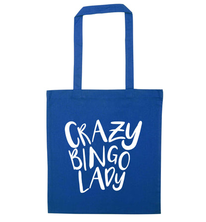 Crazy bingo lady blue tote bag
