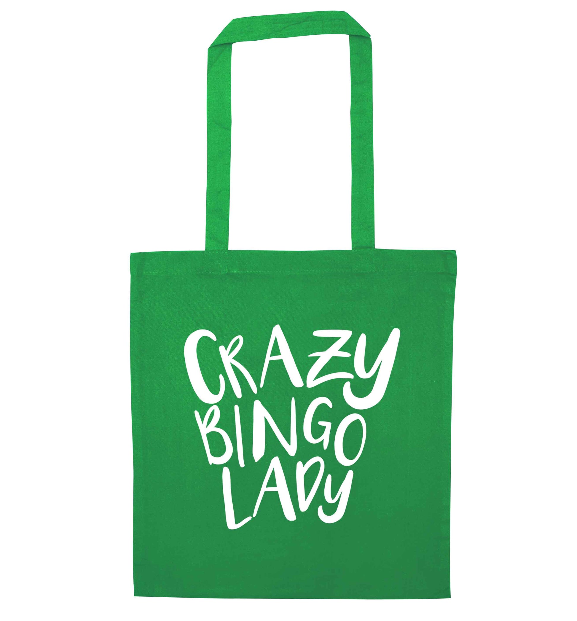 Crazy bingo lady green tote bag