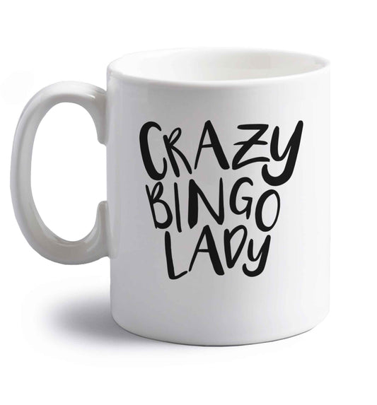 Crazy bingo lady right handed white ceramic mug 