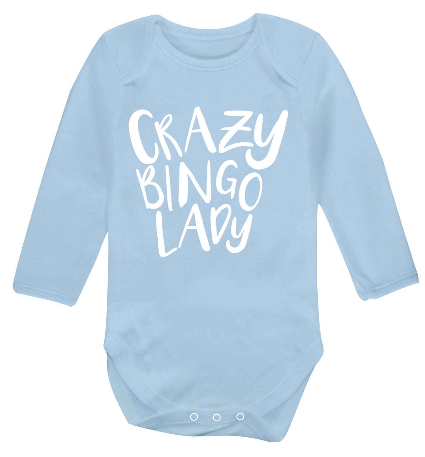 Crazy bingo lady Baby Vest long sleeved pale blue 6-12 months