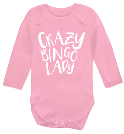 Crazy bingo lady Baby Vest long sleeved pale pink 6-12 months