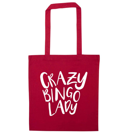 Crazy bingo lady red tote bag