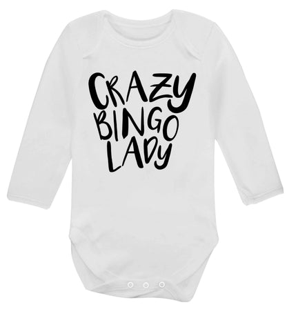 Crazy bingo lady Baby Vest long sleeved white 6-12 months