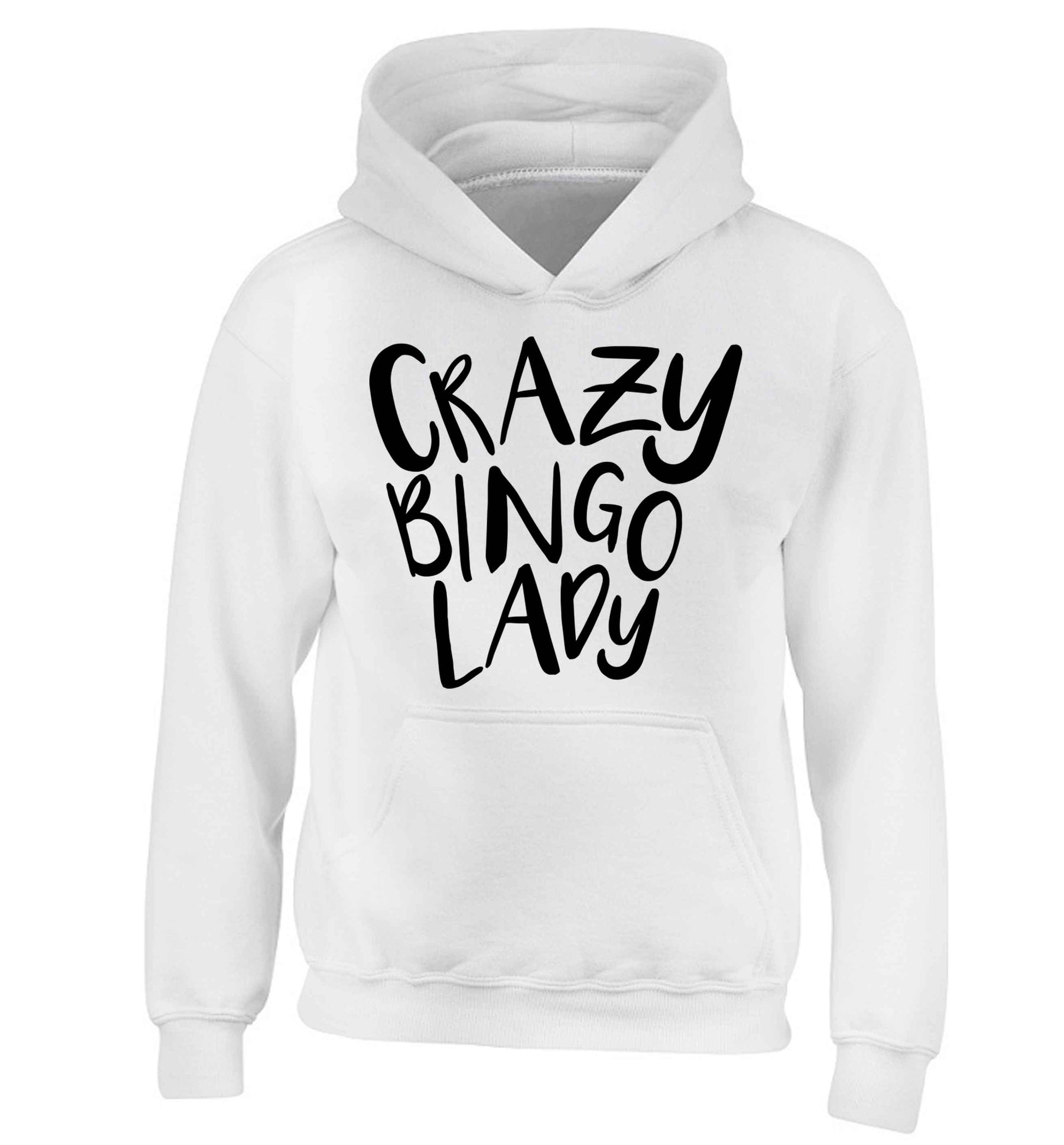 Crazy bingo lady children's white hoodie 12-13 Years