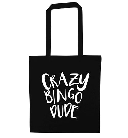 Crazy bingo dude black tote bag