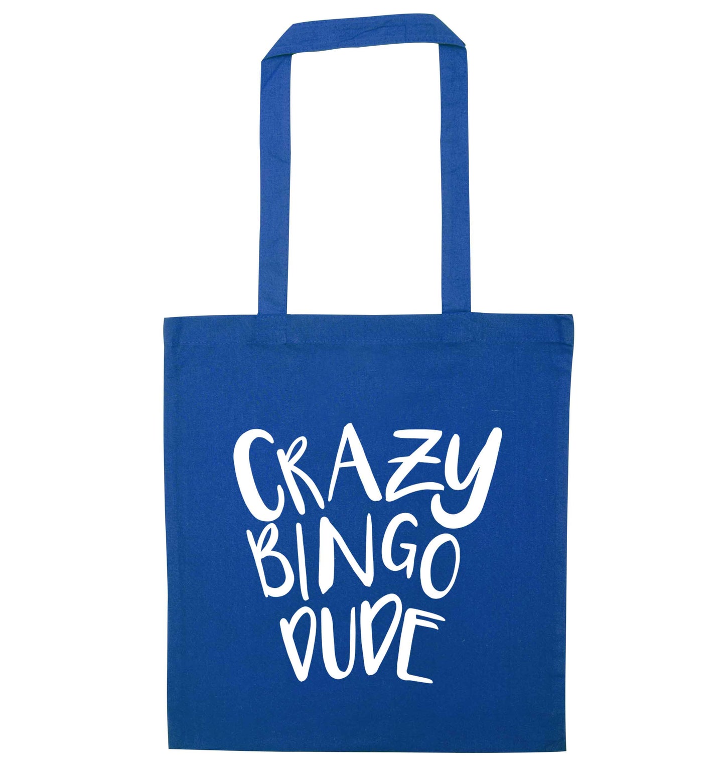 Crazy bingo dude blue tote bag