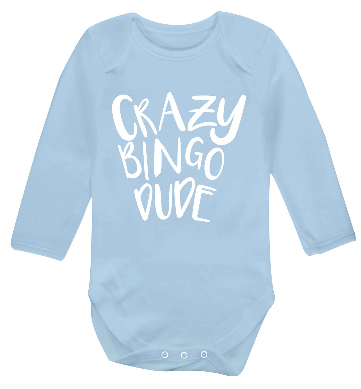 Crazy bingo dude Baby Vest long sleeved pale blue 6-12 months