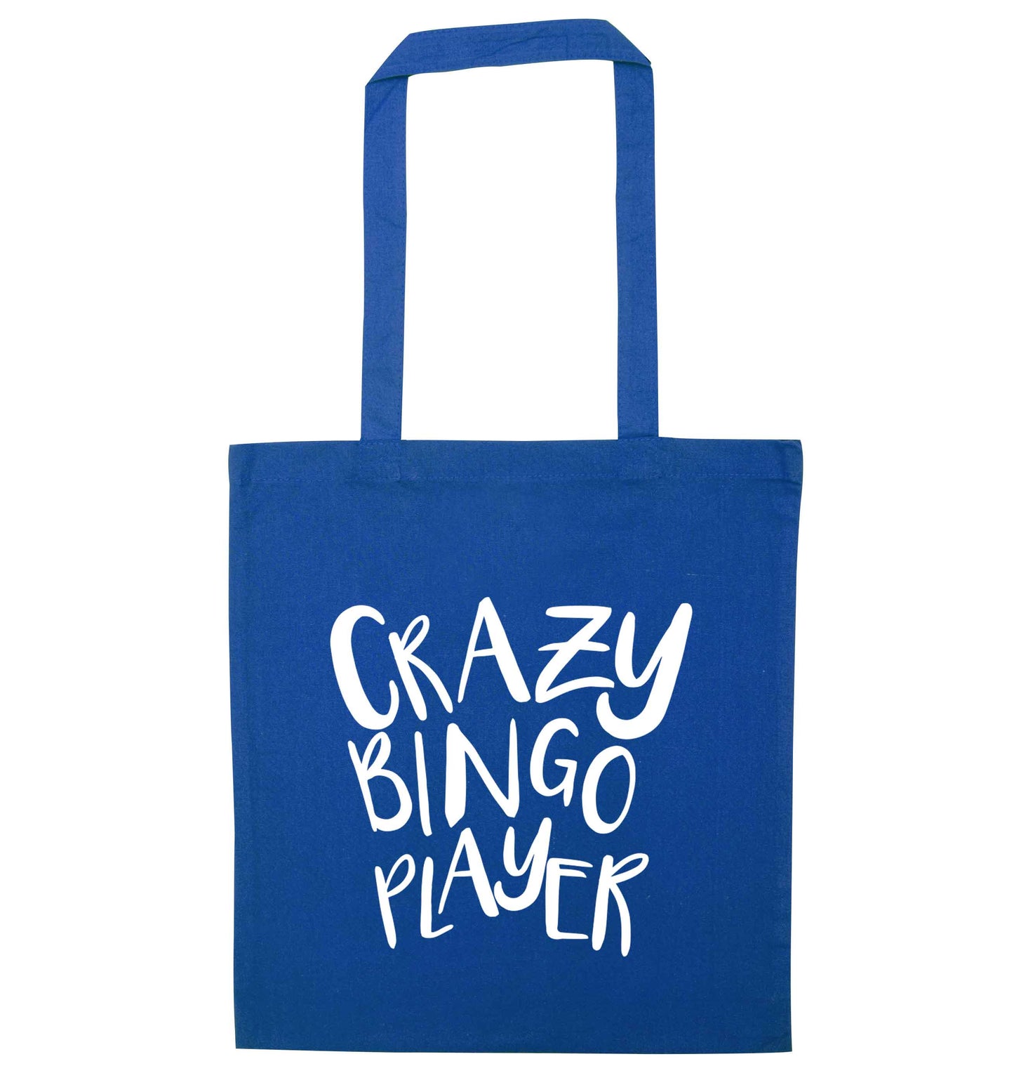 Crazy bingo player blue tote bag