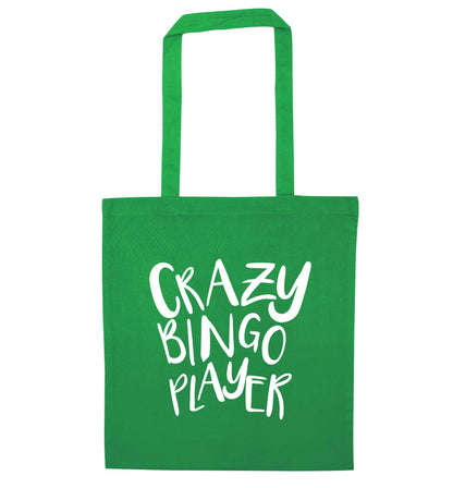 Crazy bingo player green tote bag