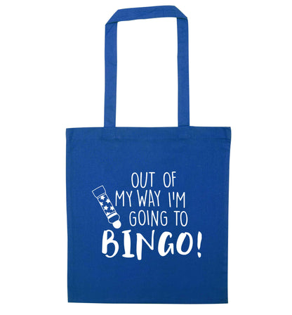 Out of my way I'm going to bingo blue tote bag
