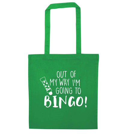 Out of my way I'm going to bingo green tote bag