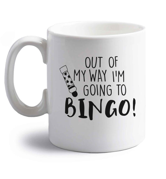 Out of my way I'm going to bingo right handed white ceramic mug 