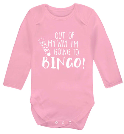 Out of my way I'm going to bingo Baby Vest long sleeved pale pink 6-12 months
