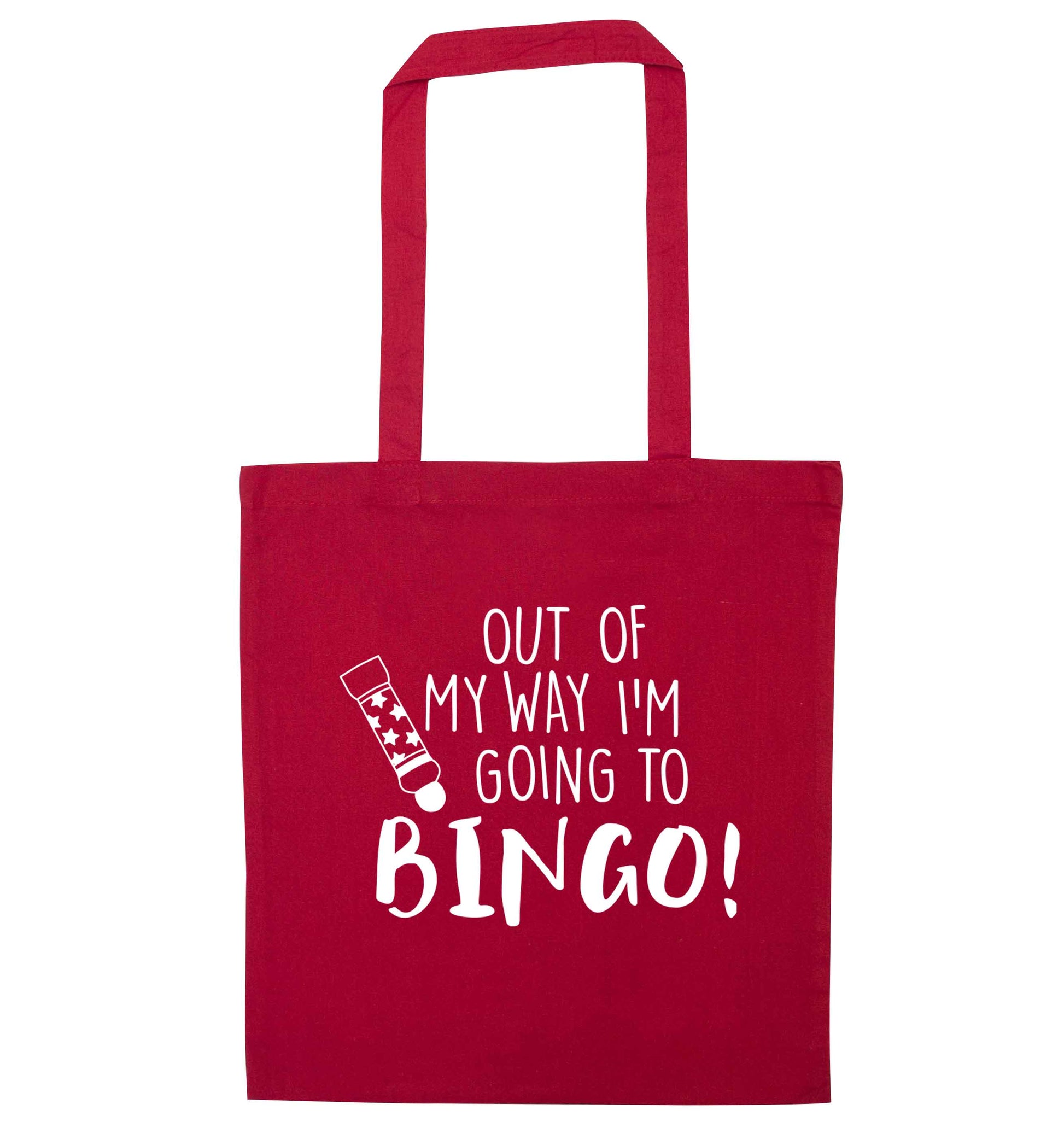 Out of my way I'm going to bingo red tote bag