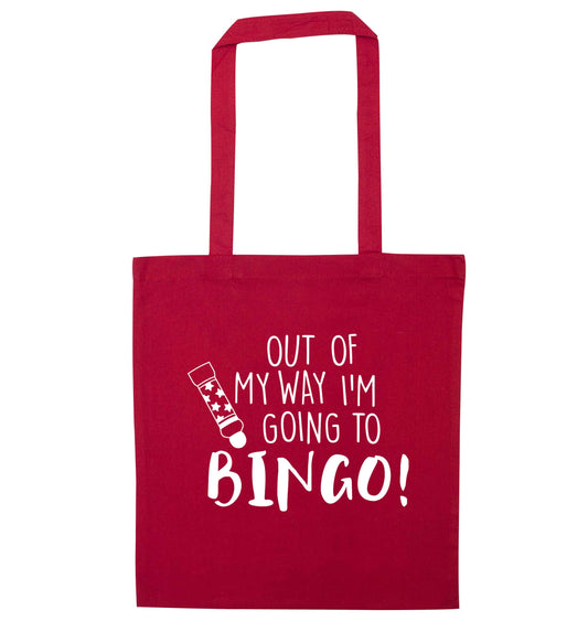 Out of my way I'm going to bingo red tote bag