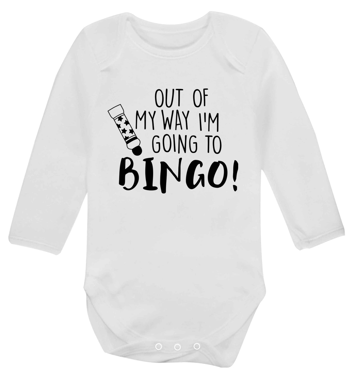 Out of my way I'm going to bingo Baby Vest long sleeved white 6-12 months