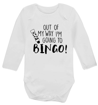 Out of my way I'm going to bingo Baby Vest long sleeved white 6-12 months