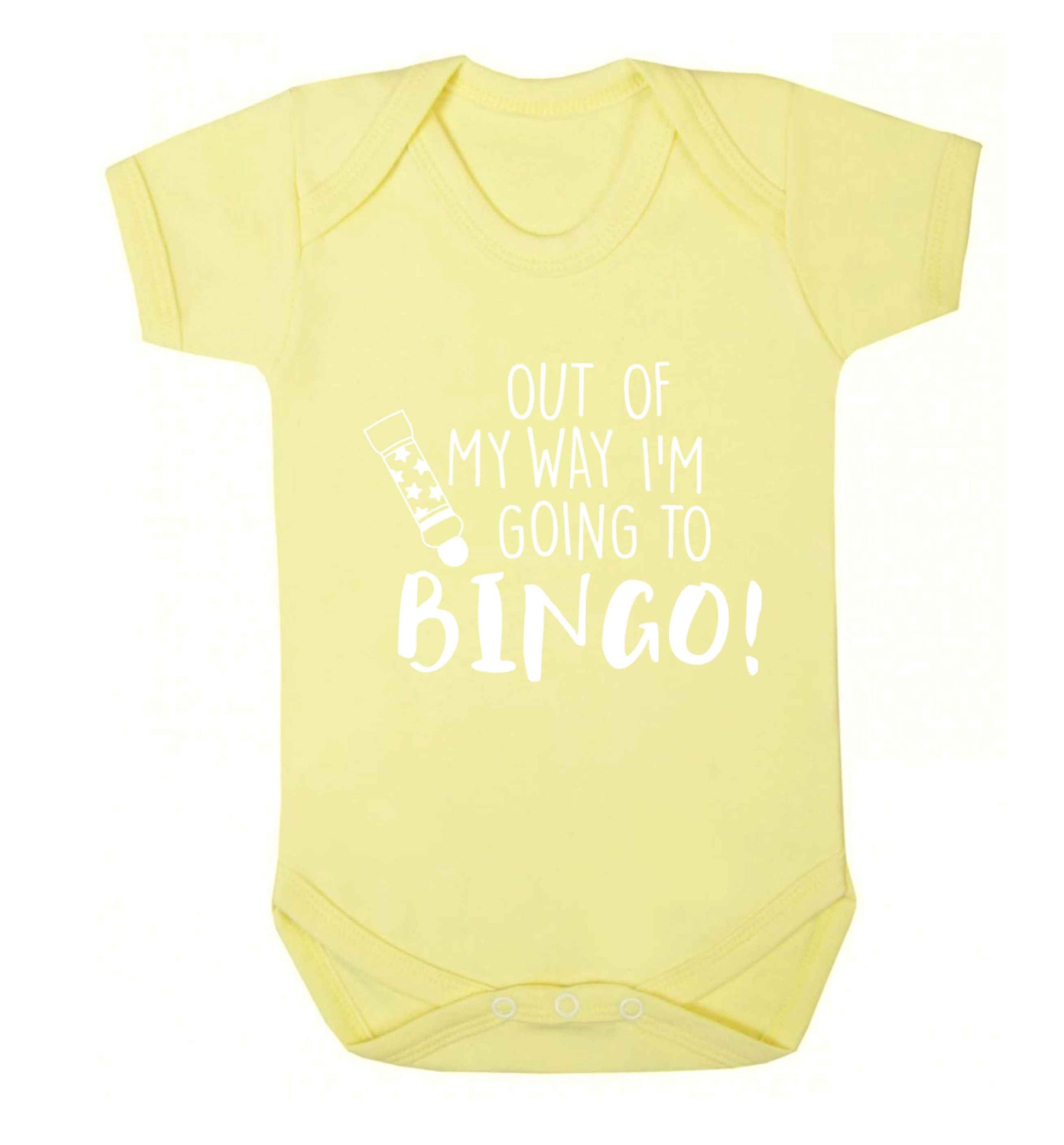 Out of my way I'm going to bingo Baby Vest pale yellow 18-24 months