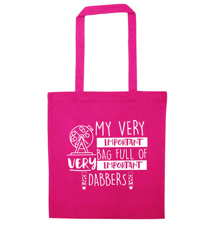 My very important bag full of very important dabbers pink tote bag