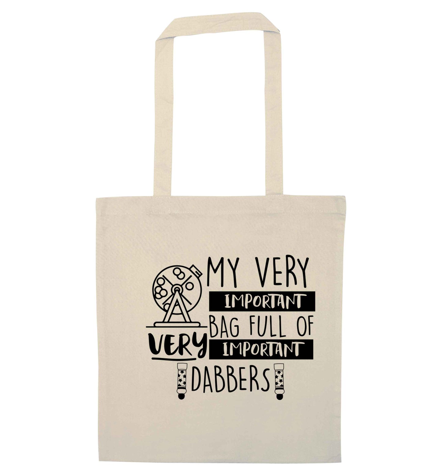 My very important bag full of very important dabbers natural tote bag