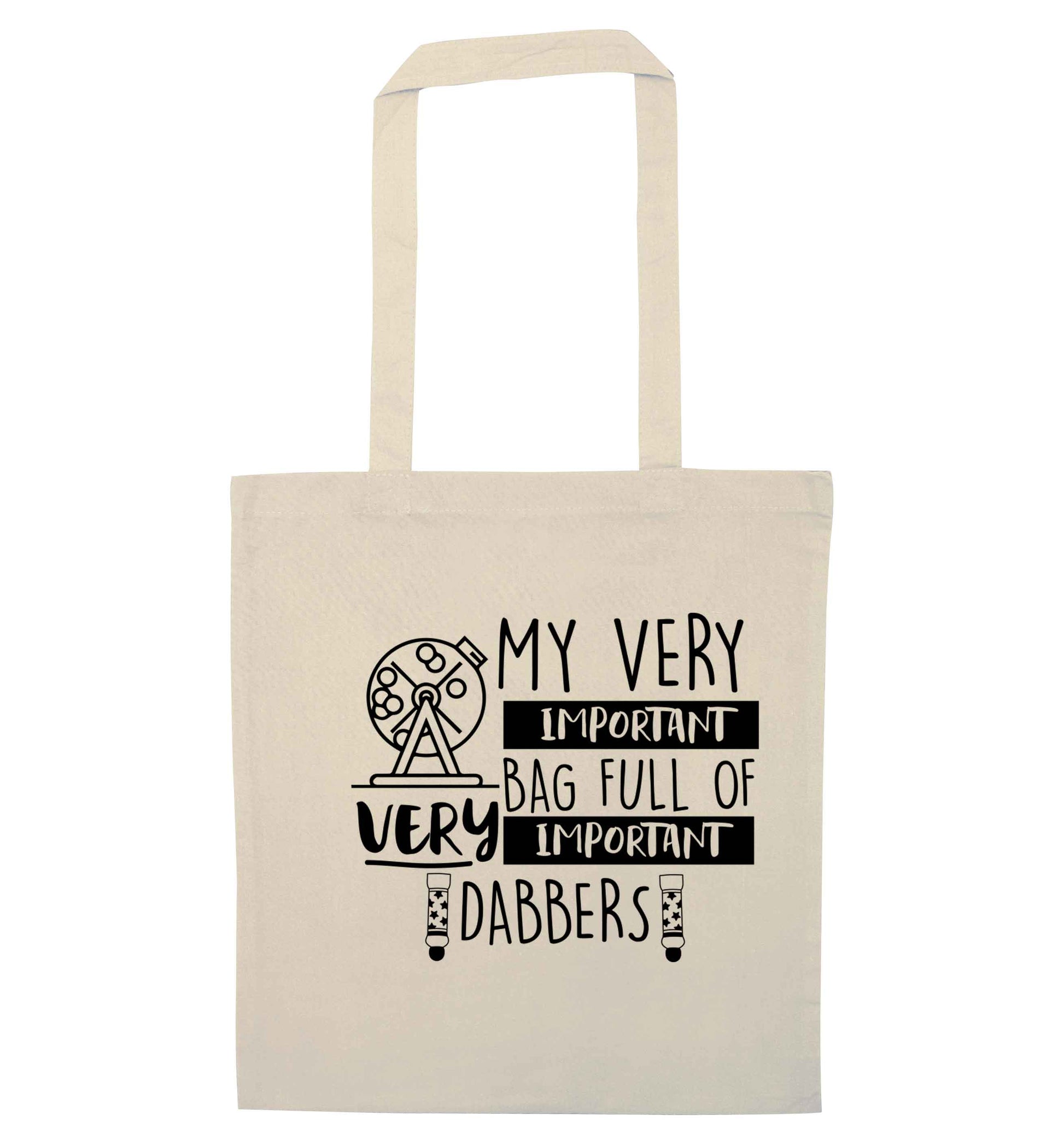 My very important bag full of very important dabbers natural tote bag