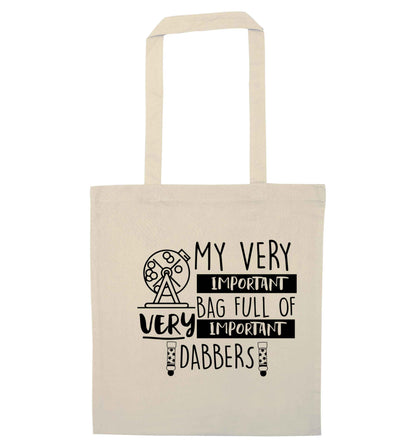 My very important bag full of very important dabbers natural tote bag