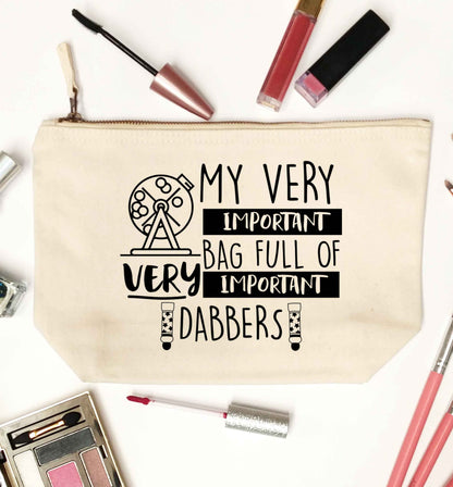 My very important bag full of very important dabbers natural makeup bag