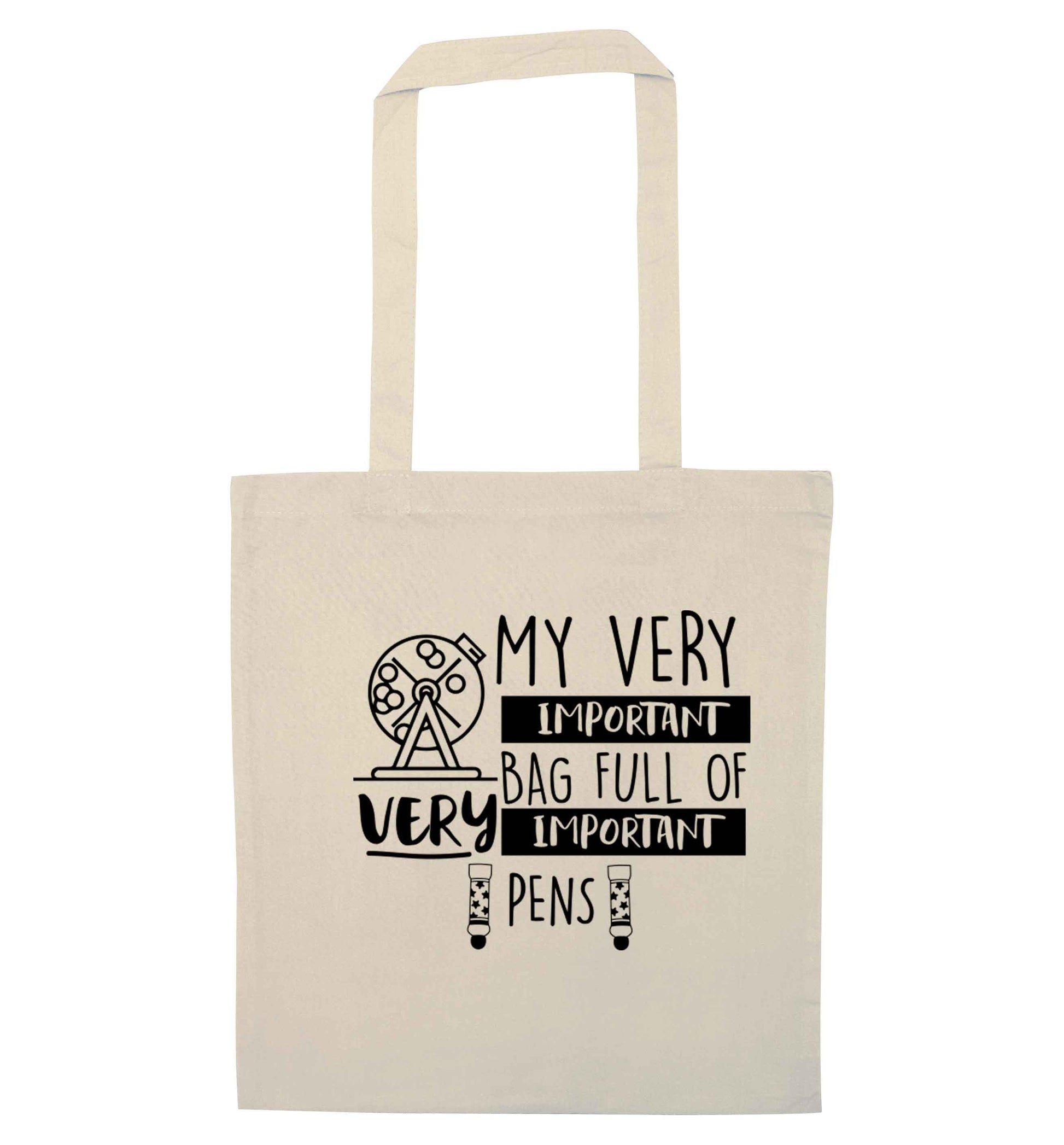 My very important bag full of very important pens natural tote bag