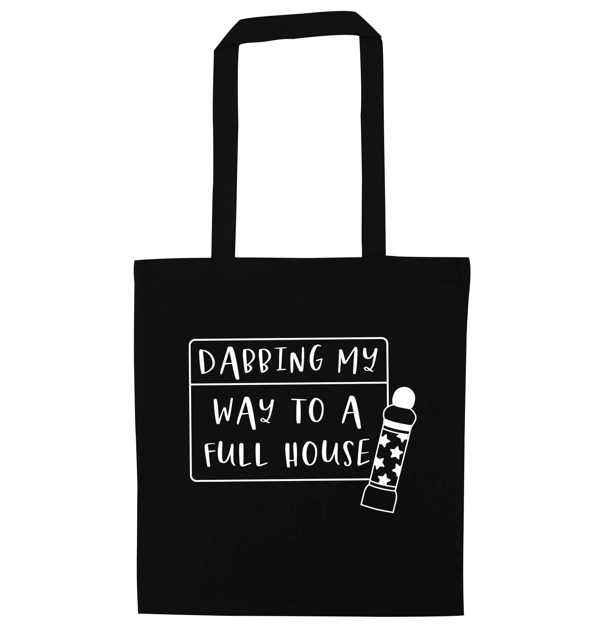 Dabbing my way to a full house black tote bag