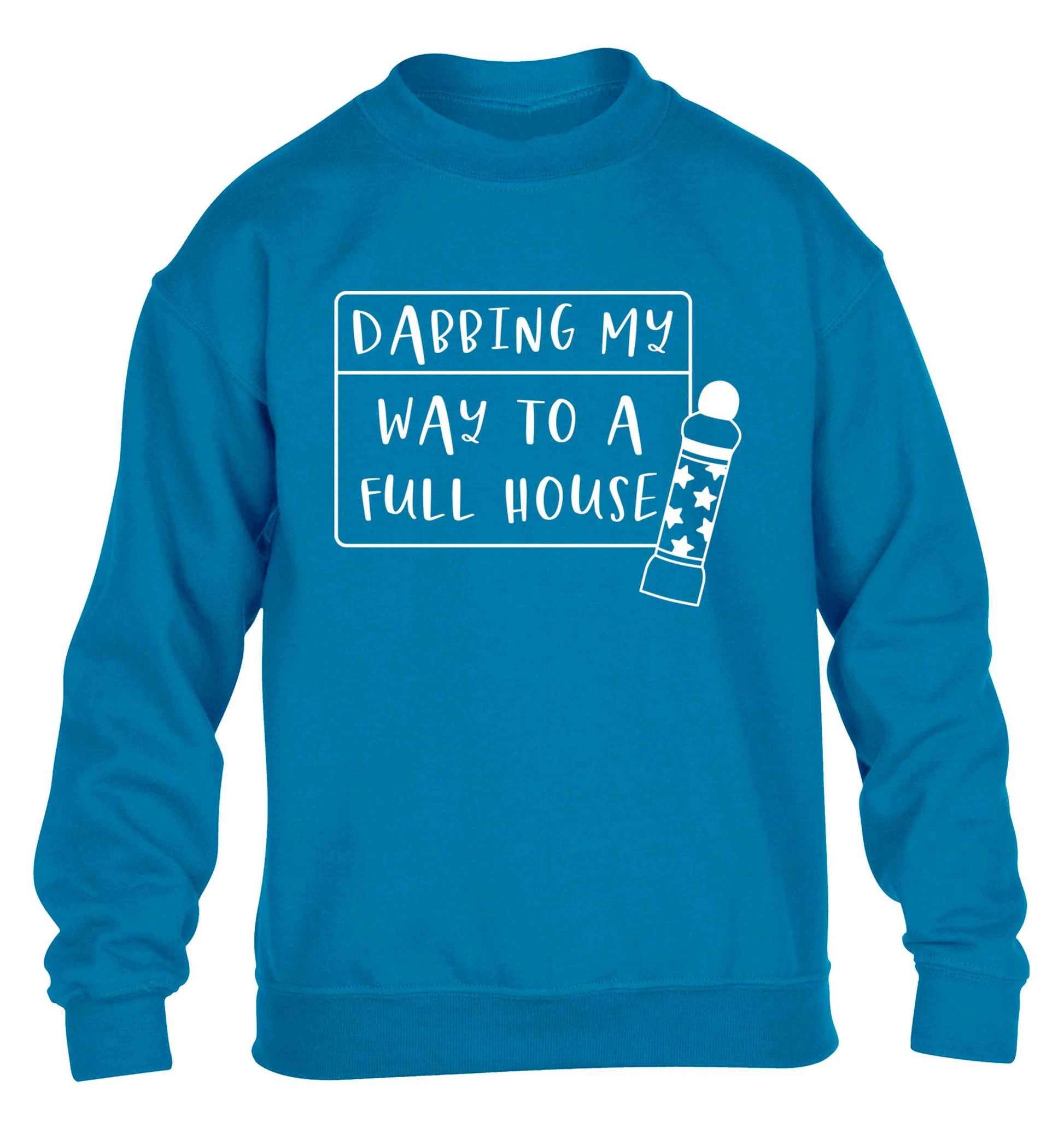 Dabbing my way to a full house children's blue sweater 12-13 Years