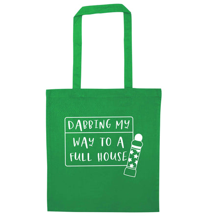 Dabbing my way to a full house green tote bag