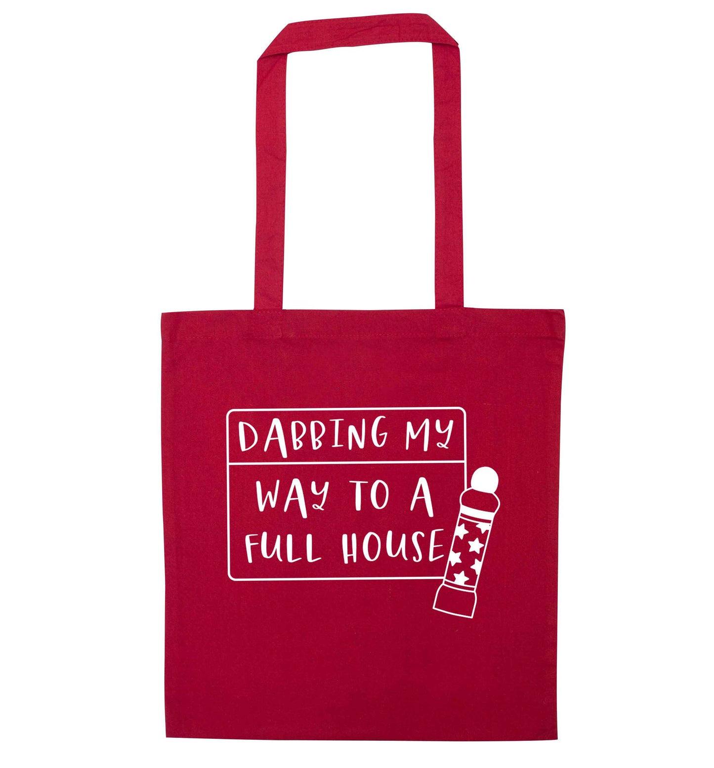 Dabbing my way to a full house red tote bag