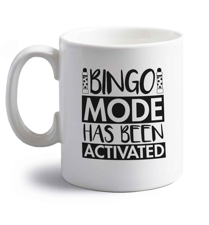 Bingo mode has been activated right handed white ceramic mug 