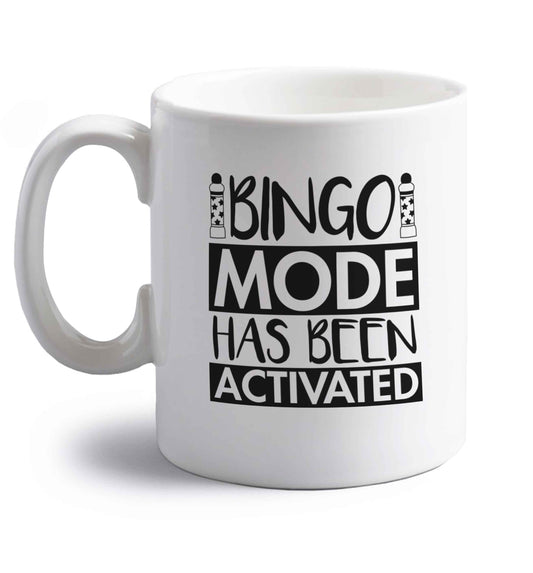 Bingo mode has been activated right handed white ceramic mug 