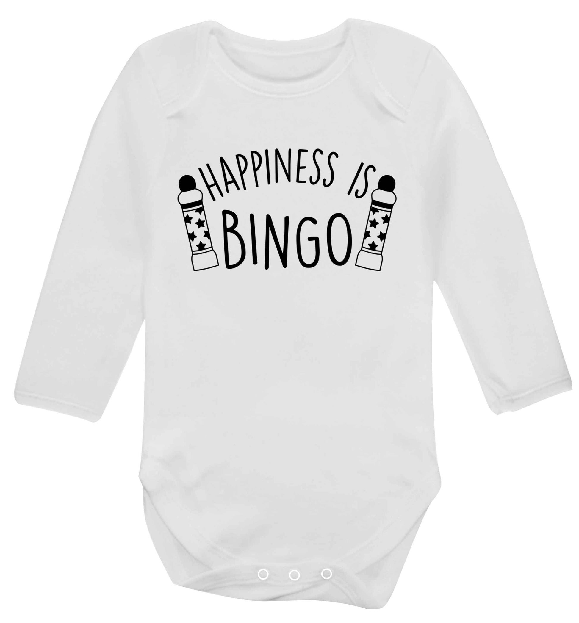 Happiness is bingo Baby Vest long sleeved white 6-12 months