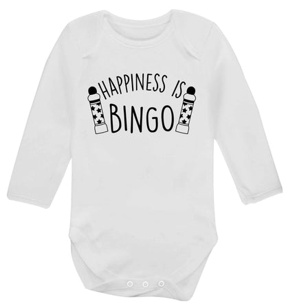 Happiness is bingo Baby Vest long sleeved white 6-12 months
