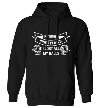 Retired bingo player I lost all my balls adults unisex black hoodie 2XL