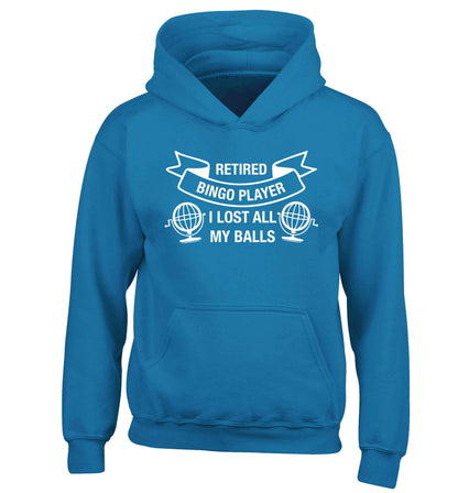 Retired bingo player I lost all my balls children's blue hoodie 12-13 Years